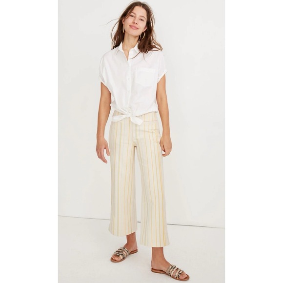 Madewell Emmett Stripe Wide Leg Crop Pants in Veronica Stripe Cream Denim‎ 27P - Picture 1 of 10
